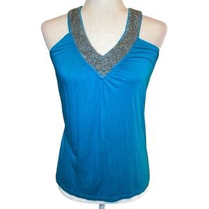 Blue Sleeveless Top with Silver Accents